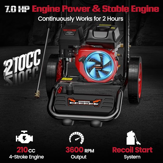 HURGOVE Gas Pressure Washer for Home Use, 4000 PSI Power Washer with 210CC Engine, 26FT Hose & 5 Nozzles for Driveways, Cars, Patios & Fences