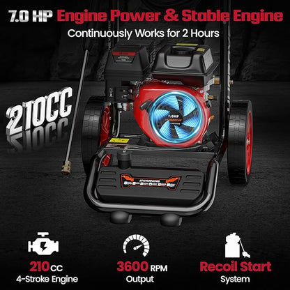 HURGOVE Gas Pressure Washer for Home Use, 4000 PSI Power Washer with 210CC Engine, 26FT Hose & 5 Nozzles for Driveways, Cars, Patios & Fences