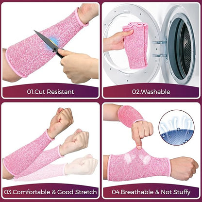 2 Pairs Cut Resistant Sleeve Arm Protection Level 5 Protection Safety Protective Sleeves Arm Protectors for Men Women(8.6 x 3.7 Inches,Gray, Pink)