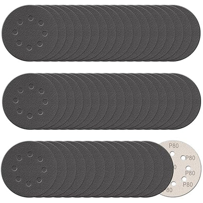 100 Pcs 5 Inch Sanding Discs Hook & Loop 8 Holes Wet Dry 80 Grit Sandpaper Silicon Carbide Sand Paper for Orbital Sander Automotive Wood Plastic Metal Polishing (100Pcs 80 Grit)