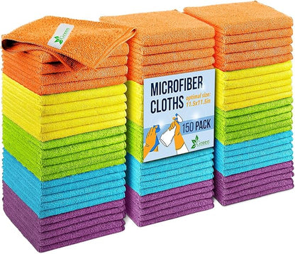 GREEN LIFESTYLE Chamois Cloth, Microfiber Cleaning Cloth 150 Pack, Borderless Towels Cleaning, Car Microfiber Towel, Drying Wash Towels (11.5" x 11.5", Multicolor)