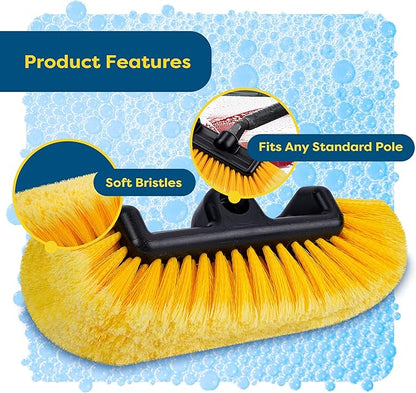 SCRUBIT 12" Car Wash Brush with Soft Bristles for Car Truck Boat Deck & House Cleaning, Exterior Washing Brush Connects with Pole & Hose Storage Bag Included (Yellow)