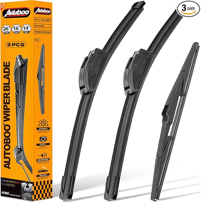 AUTOBOO 26"+16" Windshield Wipers with 14" Rear Wiper Blade Replacement for Hyundai Tucson 2016-2020 2021,2007-2012 Mazda CX-7 -Original Factory Quality (Pack of 3)