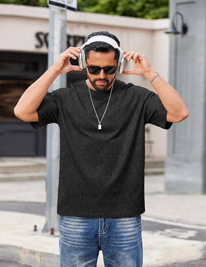 COOFANDY Men's Cotton T-Shirts Oversized Shirt Short Sleeves Streetwear Loose Fit Summer Tee Tops Washed Basic Unisex Shirts