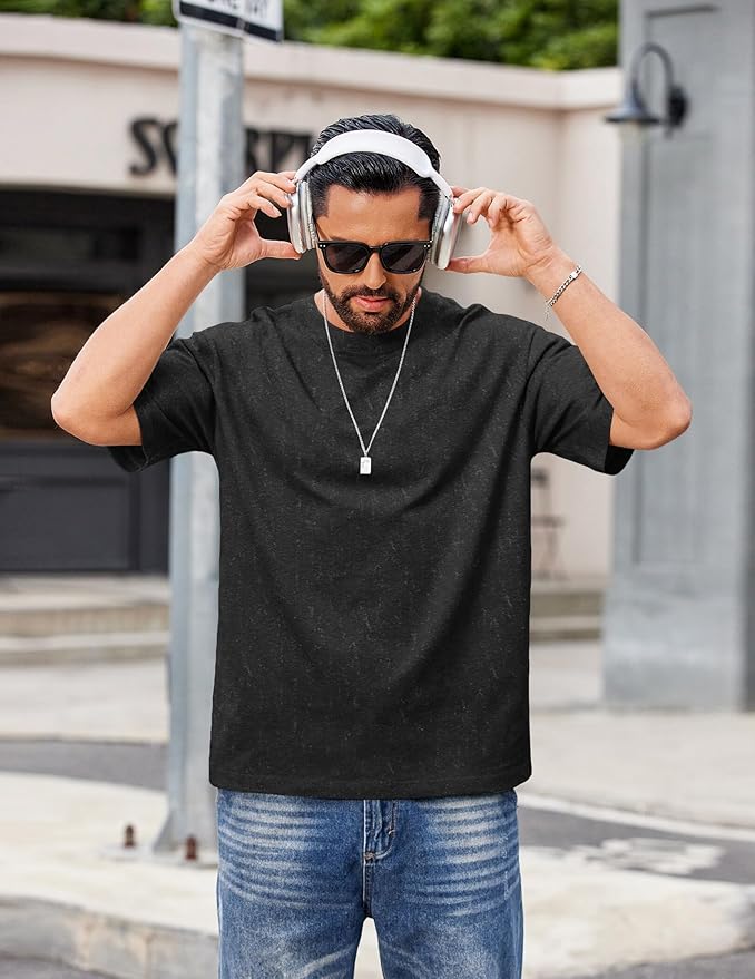 COOFANDY Men's Cotton T-Shirts Oversized Shirt Short Sleeves Streetwear Loose Fit Summer Tee Tops Washed Basic Unisex Shirts