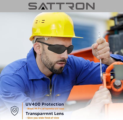 SATTRON Tinted Safety Glasses Bulk 48 Pack, Dark Smoke Lenses UV Protective Safety Sunglasses for Men Women, ANSI Z87.1 Scratch & Impact Resistant Eye Protection for Construction, Shooting, Lab