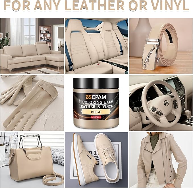 BSCPAM Beige Leather Recoloring Balm,Leather Couch Scratch/Stain Remover,Leather Repair kit for Vinyl Furniture and Car Interior,Leather Dye Paint for Scratched and Faded Leather Couches
