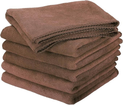 HARFINGTON 6 Pack Microfiber Cleaning Cloth, 24" x 12" Multi-Functional Cleaning Towels Reusable Absorbent Rags for Car Wash Kitchen Household Window Clean, Brown