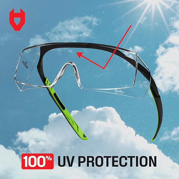 NoCry Anti Fog Safety Glasses that Fit Over Glasses with Scratch Resistant Lens — ANSI Z87 & OSHA Certified Over Glasses Safety Glasses for Men and Women with Adjustable Temples and 100% UV Protection