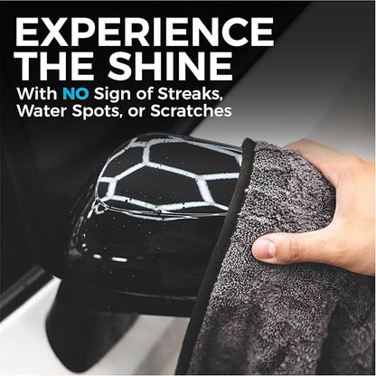 The Rag Company Gauntlet Car Drying Towel - 70/30 Korean Microfiber, Dries Faster Without Scratching, 900gsm, 20x30 inches, Ice Grey/Grey, Pack of 1