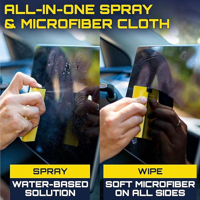 Car Screen Cleaner Spray And Wipe, 2-in-1 Spray and Microfiber Cloth Touch Screen Cleaner For Car Display, Cell Phone, Laptop, IPad, IPhone, Macbook Air, Computer (Yellow)