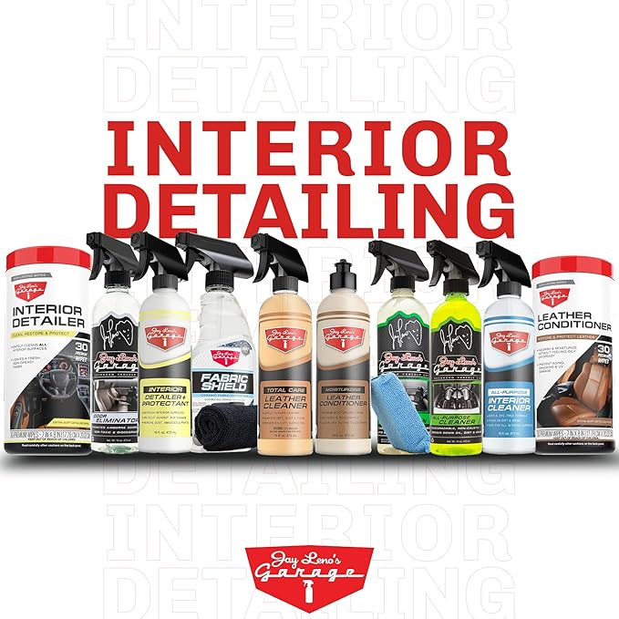 Jay Leno's Garage Leather Cleaner – Deep-Cleaning Leather Seat Cleaner for Car Interior, pH-Balanced Car Refresher That Gently Cleans, Lifts Grime, Refurbish and Restores All Leather Surfaces (16 oz)