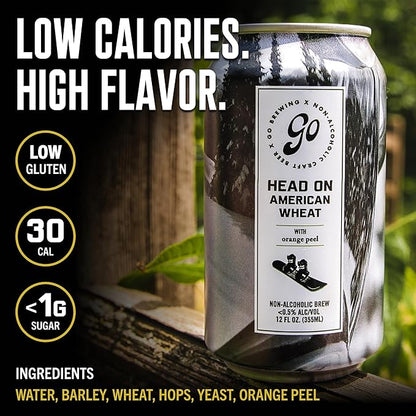 Go Brewing Non-Alcoholic Head On American Wheat Brew - Low Calorie - Non-Alcoholic Brew, Crafted in Small Batches, 12 Fl Oz Cans, 12-Pack