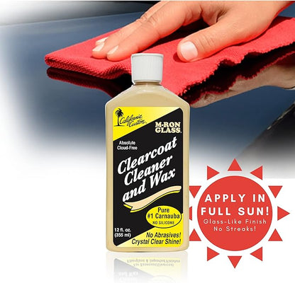 M-Ron Glass Clearcoat Cleaner & Wax with Finest Pure #1 Carnauba Wax, Seals and Protects With A Crystal Clear Shine, No Silicone, Can Be Applied In Direct Sun Light! 12 oz