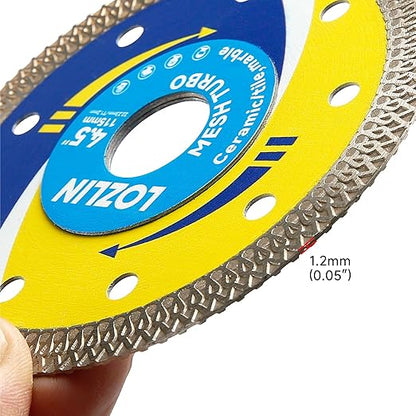 LOZLIN 3-Pack 4.5" Diamond Multi-Purpose Saw Blades - Heavy Duty Angle Grinder Discs for Cutting Marble/Quartz/Stone/Tile/Metal/Plastic (Blue Rippled, 3)