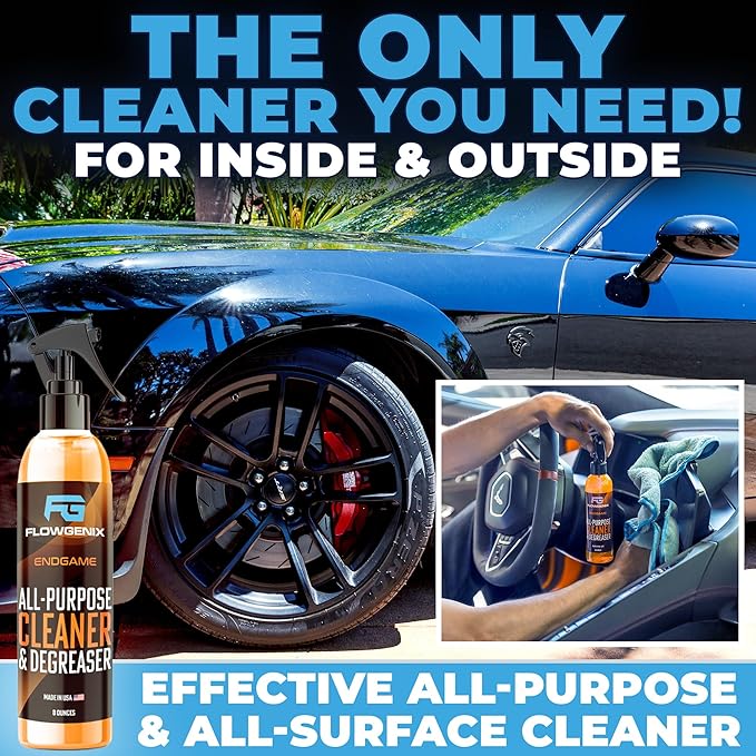 Flowgenix All Purpose Cleaner for Car Detailing (16oz) - Car Interior Cleaner for Dashboard, Trim, Seat, Fabric & More - Auto Cleaning Supplies - Incl 2 Microfiber Towels