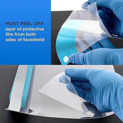 Salon World Safety Face Shields - Ultra Clear Protective Full Face Shields to Protect Eyes, Nose and Mouth - Anti-Fog PET Plastic, Elastic Headband - Sanitary Droplet Splash Guard Cover (Pack of 4)