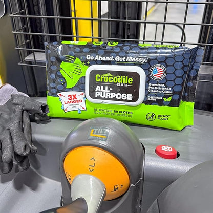 Crocodile Cloth All-Purpose Cleaning Wipes – 80 Count, 15"x10" Extra Large Plant-Based Disposable Cloths – Moist, Absorbent, Safe on Skin, Multi-Surface Use