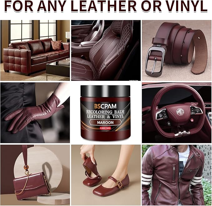 BSCPAM Maroon Leather Recoloring Balm with 100ml Mink Oil,Leather Couch Scratch Remover,Leather Repair kit for Vinyl Furniture and Car Interior,Leather Dye Paint,Mink Oil for Leather