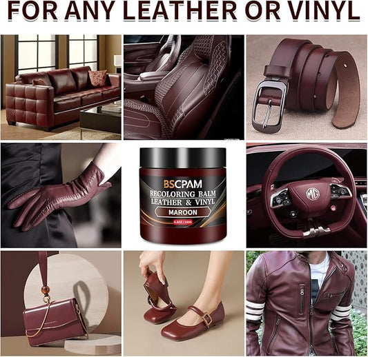 BSCPAM Maroon Leather Recoloring Balm with 100ml Mink Oil,Leather Couch Scratch Remover,Leather Repair kit for Vinyl Furniture and Car Interior,Leather Dye Paint,Mink Oil for Leather
