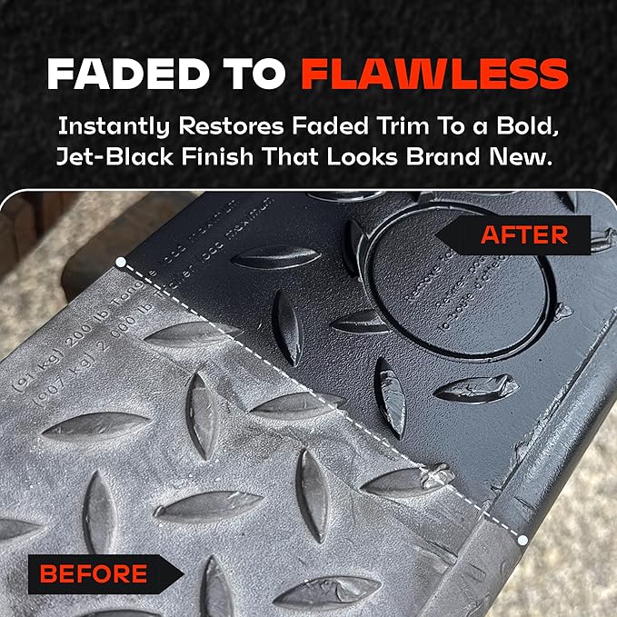 BLAZON Black Trim Restorer – Dye-Infused Plastic Restorer for Faded Exterior Trim, Deep Black Finish, Scratch Correction, Long-Lasting Durability & UV Protection - 8 oz