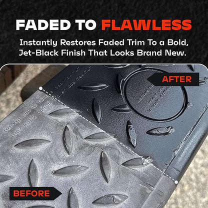 BLAZON Black Trim Restorer – Dye-Infused Plastic Restorer for Faded Exterior Trim, Deep Black Finish, Scratch Correction, Long-Lasting Durability & UV Protection - 4 oz