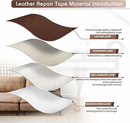 KING MOUNTAIN Leather Repair Patch,16 x 60 Inches self Adhesive Leather Repair Tape for Damaged Leather Furniture, Sofa Seating,Car Seats, Leather Goods（New Brown）