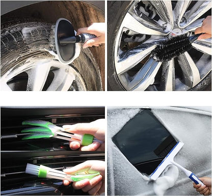 AUTODECO 22Pcs Car Wash Cleaning Tools Kit Car Detailing Set with Blue Canvas Bag Collapsible Bucket Wash Mitt Sponge Towels Tire Brush Window Scraper Duster Complete Interior Car Care Kit