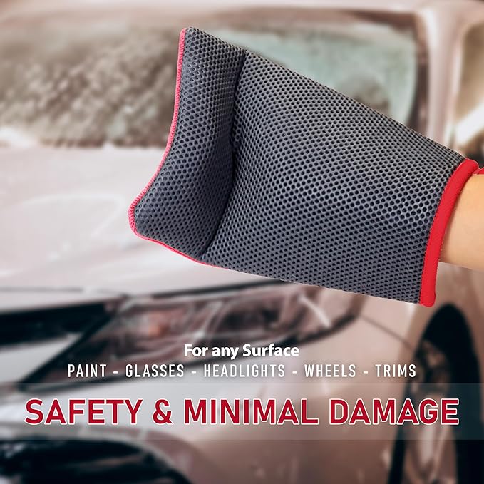 TAKAVU Auto Detailing Clay Mitt 1 Pack 9.7x6.3 inches, Magic Clay Bar Mitt Premium Mesh and Microfiber for Remove Dirts Mud Grime, Car Cleaning Detail Glass Wheel Windshield (Red)