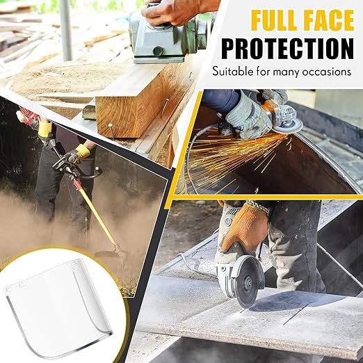 Kingdder 12 Pcs Clear Face Shield Replacement for Grinding and Cutting, 15x 8x 0.04 Inches Safety Faceshield Visors (PET, Aluminum Edge)