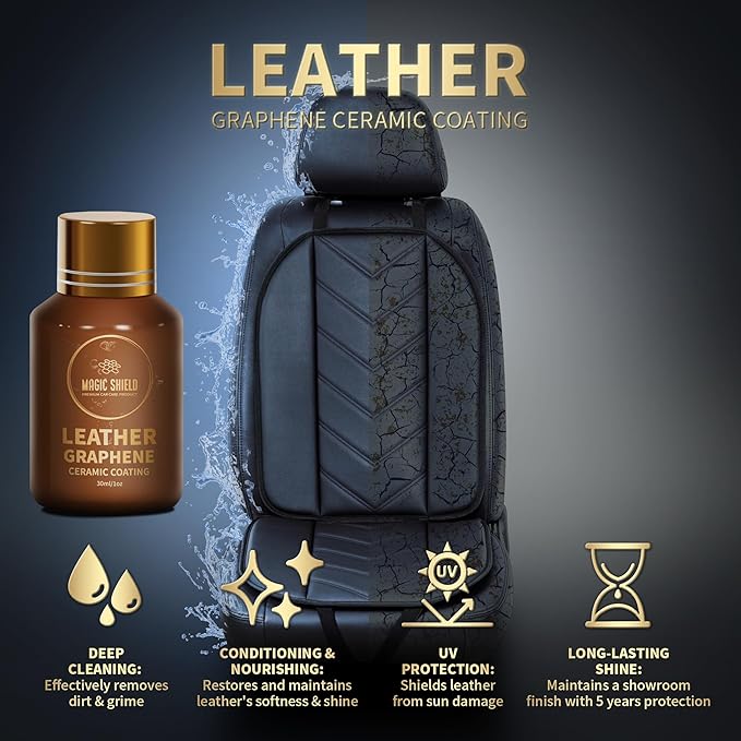 Magic Shield Graphene Leather Care Coating- Lasts 5 Years+ in Real World - Advance SiO2 Protection, UV & Water Resistant, Perfect for Cars, Motorcycles, Marine, RVs, Furniture and Shoes