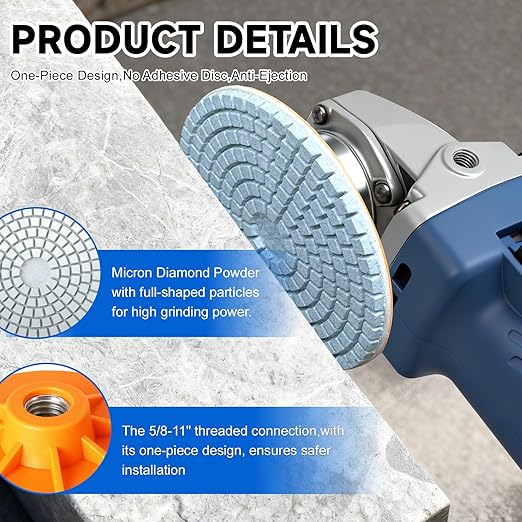 ACFAN 4" Diamond Polishing Pads Kit: Grind, Sand & Polish Concrete, Stone, Tile & More. Universal Fit for Angle Grinders/Drills (5/8"-11).Wet/Dry Application Discs for Granite, Marble, Ceramics.(3PCS)