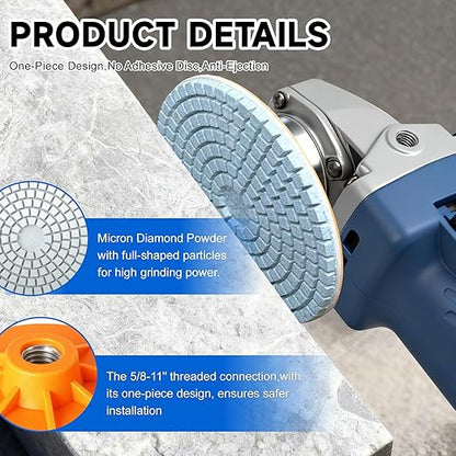 ACFAN 4" Diamond Polishing Pads Kit: Grind, Sand & Polish Concrete, Stone, Tile & More. Universal Fit for Angle Grinders/Drills (5/8"-11).Wet/Dry Application Discs for Granite, Marble, Ceramics.(3PCS)