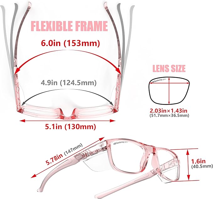 HTS HUNTERSKY TR90NZZ Safety Glasses with Side Shield Small Size Women Men ANSI Z87 Anti Fog Scratch Resistant Lab Pickleball