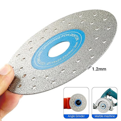 LOZLIN 3PCS 115MM Vacuum Brazed Ultra-Thin Multi-Pore Flat Abrasive Sheet Disc for Porcelain Glass Ceramic Tile Granite Marble Diamond Saw Blade (Blue and White, Porous, 3)