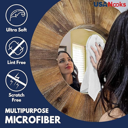 USANOOKS Microfiber Cleaning Cloth - White - 100Pcs (12.5x12.5 inch) High Performance - 1200 Washes, Ultra Absorbent Car Towel Traps Grime & Liquid for Streak-Free Mirror Shine - Car Washing Cloth