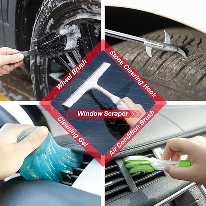 GPUSFAK 44Pcs Car Wash Cleaning Kit with Detailing Brushes Car Vacuum Drill Brush Set Collapsible Bucket Windshield Cleaning Tool Tire Brush Towels Complete Interior Exterior Detailing Set for Car