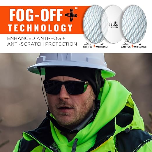 Ergodyne Skullerz SIXTEN Safety Glasses with Side Shields, Anti Fog + Anti Scratch, ANSI z87.1 with Protective Microfiber Eyewear Cleaning & Storage Bag