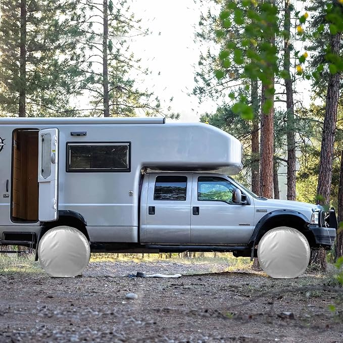 Explore Land Weatherproof Tire Covers 4 Pack Alumium Wheel Protector for Truck, SUV, Trailer, Camper, RV,S (Fits Diameter 29"-31.75"), Silver, Set of 4