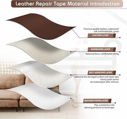 KING MOUNTAIN Leather Repair Patch,2 Packs 9 x 11 Inches self Adhesive Leather Repair Tape for Damaged Leather Furniture, Sofa Seating,Car Seats, Leather Goods(Medium Brown)