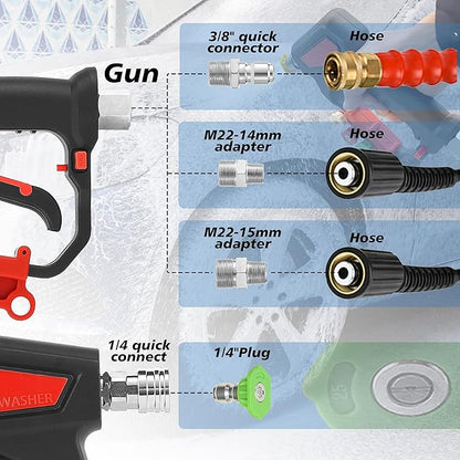 RIDGE WASHER Pressure Washer Gun 5000 PSI with Nozzle Bracket, 12 GPM, Power Washer Trigger Gun with 1/4" Quick Connector, 360° Swivel 3/8'' NPT Thread, M22-14 mm and M22-15 mm Fitting