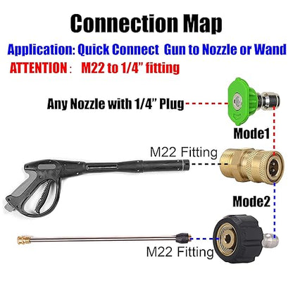 M MINGLE Pressure Washer Adapter Set, Quick Connect Gun to Wand, M22 14mm to 1/4 Inch