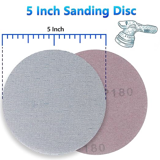 5 Inch 50 PCS Premium Ceramic Mesh Sanding Discs 180 Grit, Dust Free Hook and Loop Round Anti-Clogging Sandpaper Disc for Random Orbital Sander