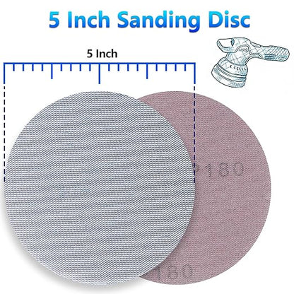 5 Inch 50 PCS Premium Ceramic Mesh Sanding Discs 180 Grit, Dust Free Hook and Loop Round Anti-Clogging Sandpaper Disc for Random Orbital Sander