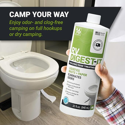 Unique RV Digest-It RV Toilet Treatment - Eliminates Odors at the Source and Liquifies Waste - 16 Uses Per Bottle (32 oz)