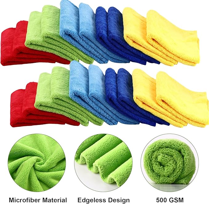 Shimeyao 30 Pcs 16 x 16 Inch Edgeless Microfiber Plush Towels for Cars Detailing Drying Wash Polishing Absorbent Cleaning Cloths, 500 GSM(16 x 16 Inch, Multicolor, 30 Pcs)