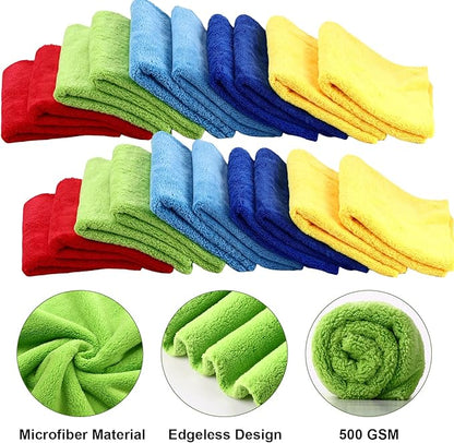 Shimeyao 30 Pcs 16 x 16 Inch Edgeless Microfiber Plush Towels for Cars Detailing Drying Wash Polishing Absorbent Cleaning Cloths, 500 GSM(16 x 16 Inch, Multicolor, 30 Pcs)
