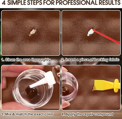 Brown Leather & Vinyl Repair Kit for Furniture, Car Seats, Couch, Purse - Fix Scratches, Tears, Fading on Genuine, Faux, Artificial Leather - Super Easy Instructions with Color Mixing Guide