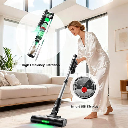 DlandHome Cordless Vacuum Cleaner, Portable Rechargeable Stick Vacuum with Auto-Empty System, Up to 45 Minutes, 2.5L Dust Cup, LED Headlights, 35KPA Powerful Suction for Home Pet Hair Carpets