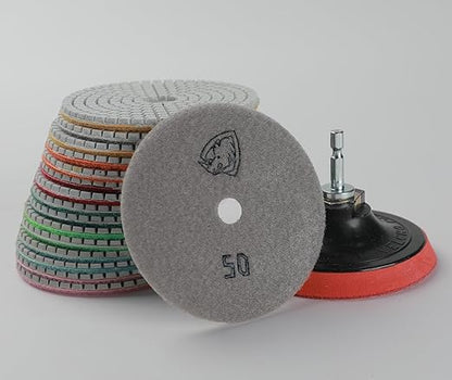 DIAPICK TOOLS Diamond Polishing Pads 4 Inch Wet Dry Set 13 Pieces for Concrete Marble Quartz Stone Countertop Granite Polishing and Sanding disc Include 5/8"-11thread Backer pad and Drill Adapter